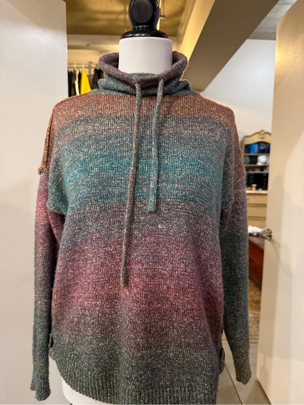 Westbound Petites Marled Teal and Mauve Knit Pullover